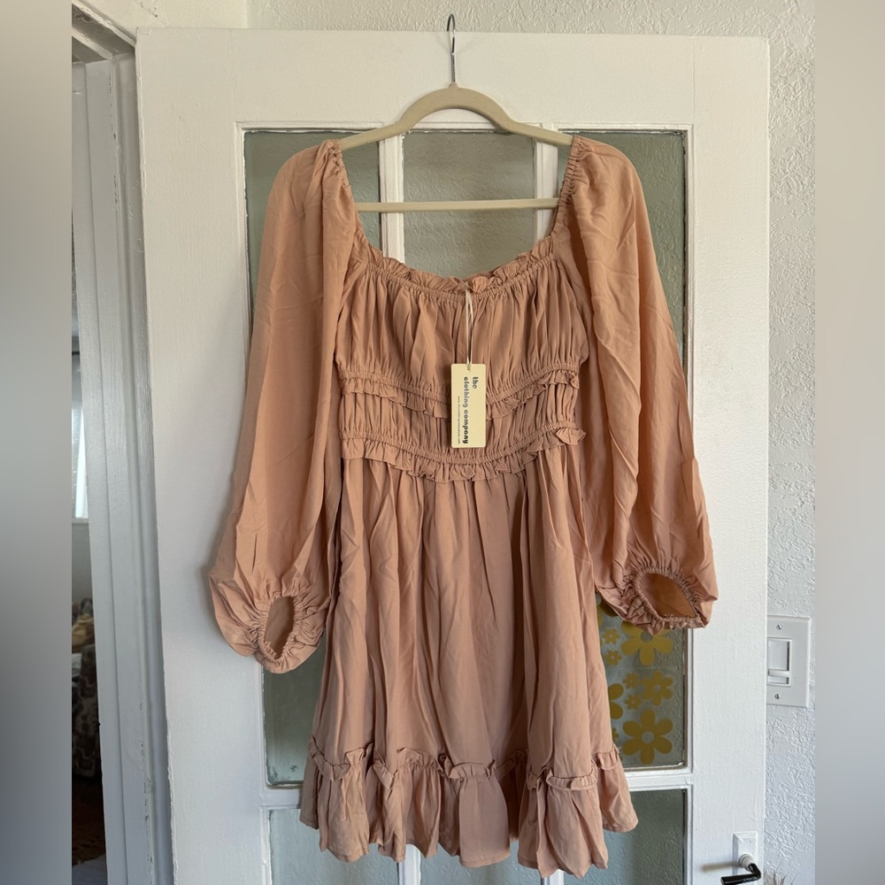 LONG SLEEVE SQUARE NECK RUCHED RUFFLE MINI DRESS